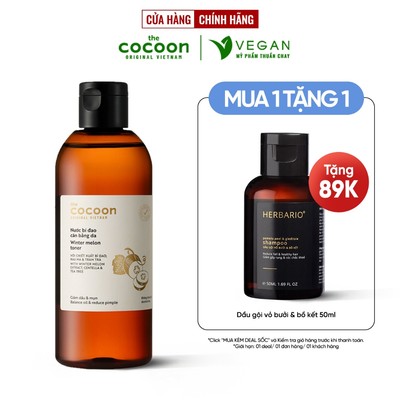 Bigsize - Nước bí đao cân bằng da (toner) Cocoon giảm dầu và mụn 310ml thuần chay