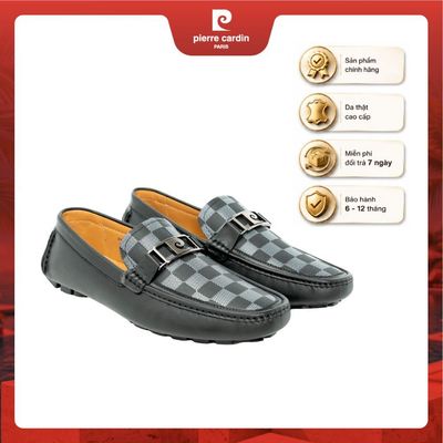 Giày lười nam Pierre Cardin da bò thật, họa tiết caro thời thượng, đế cao su âm dương - mã 540