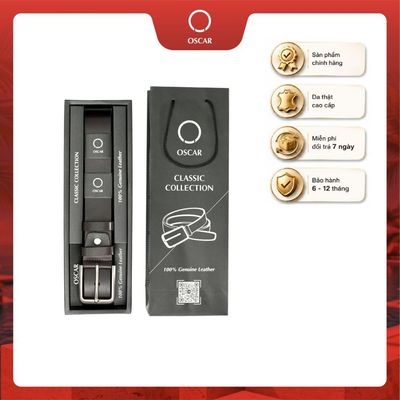 Thắt lưng nam Oscar khóa thủ công không gỉ, dây da bò thật cao cấp - mã 066