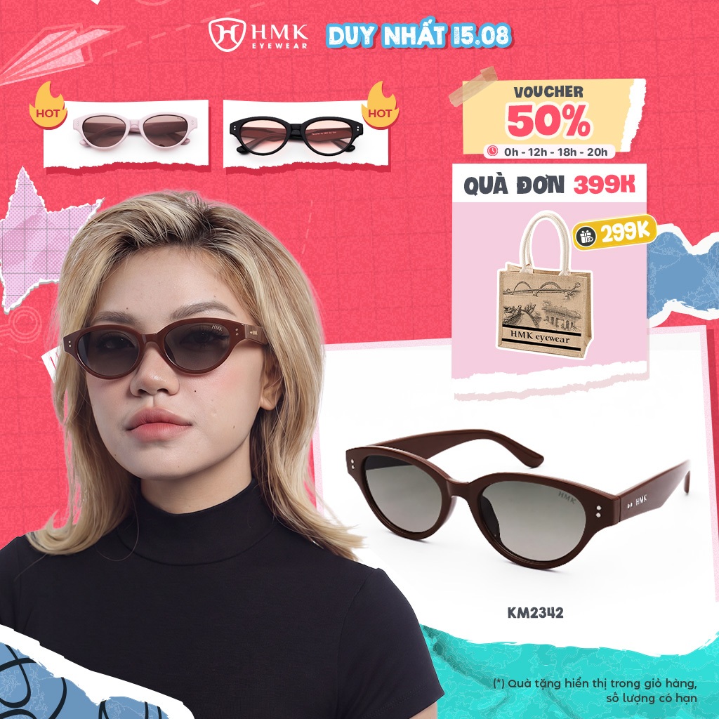 Kính Râm Mắt Mèo HMK Eyewear Phụ Kiện Đi Biển Thời Trang Nam Nữ Chống Tia UV Bảo Vệ Mắt - KM2342