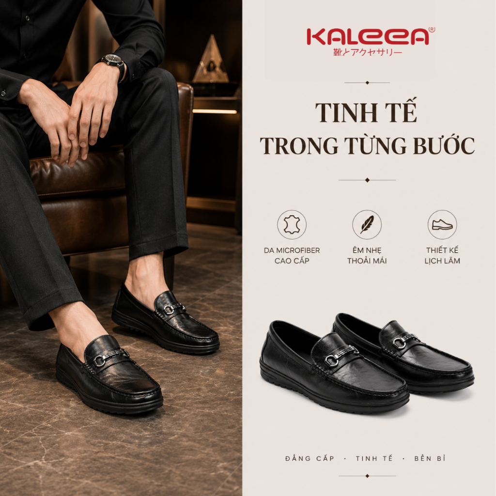 Giày Lười Nam Da Microfiber IS96 Kaleea  Đế Cao Su Êm Chân Cao 1,5cm