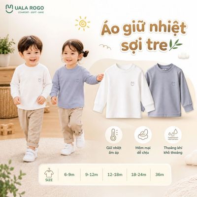 Áo giữ nhiệt cho bé Ualarogo 6 tháng - 3 tuổi vải Sợi tre Bamboo mềm mại co giãn UR 883