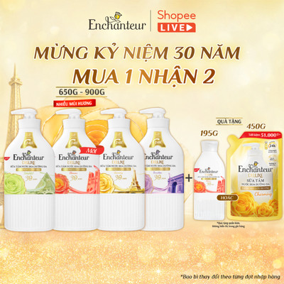 [LIVE] [KỶ NIỆM 30 NĂM] Trải Nghiệm Sữa tắm hương nước hoa Pháp Enchanteur dưỡng da mịn màng 650g - 4 mùi hương đa dạng