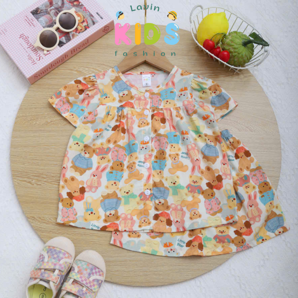 Bộ tole tay đùi cài cúc trước cho bé gái size 8-16kg- Lavin Kids