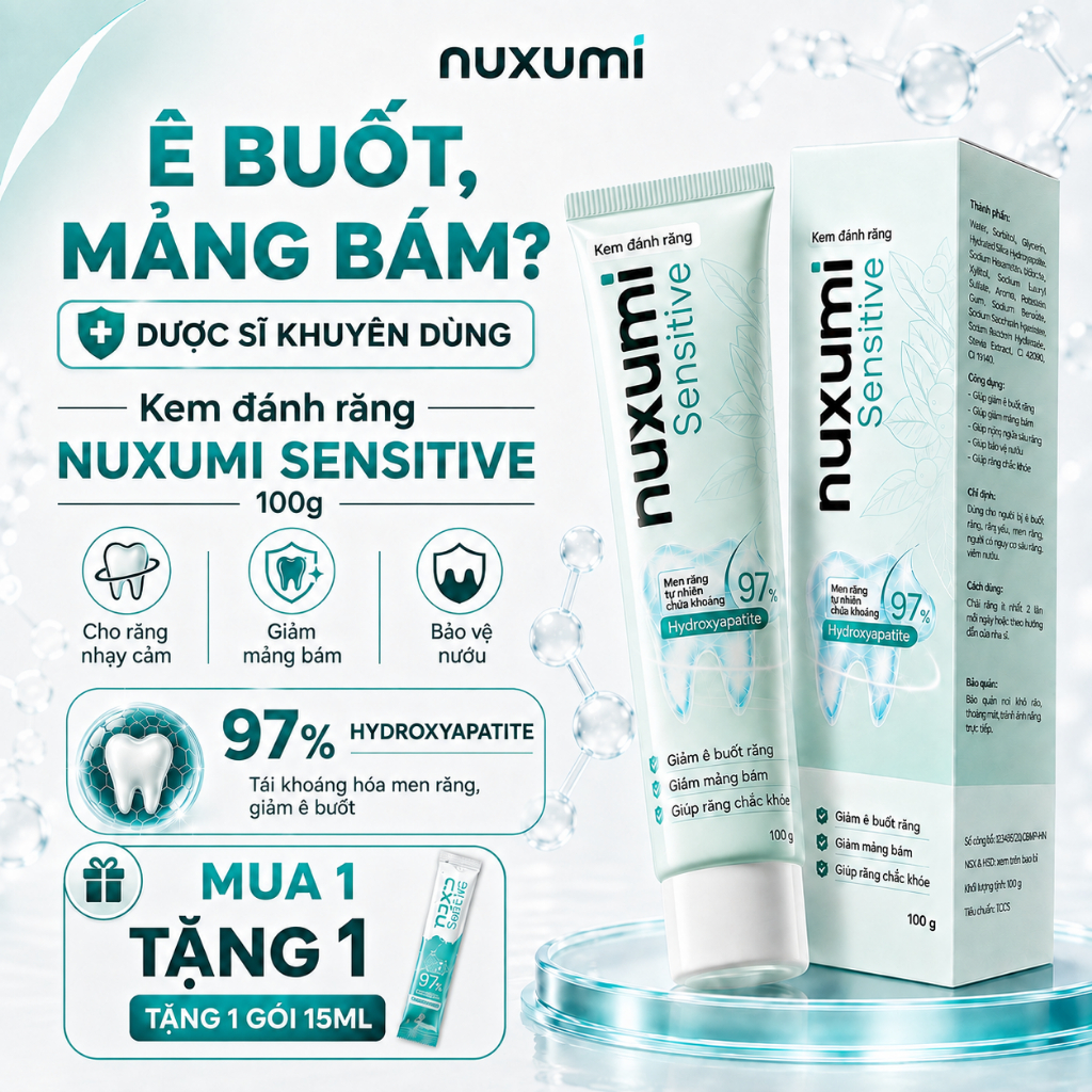 Kem Đánh Răng Nuxumi Sensitive, Sạch Mảng Bám, Tái Khoáng Men Răng, Bảo Vệ Nướu 100g