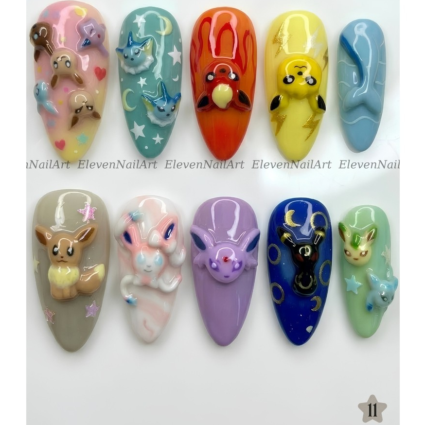 Nail Box Pokemon Eevee Evolutions 3D ElevenNailArt - Móng Tay Pikachu Thiết Kế Kawaii - Fan Anime