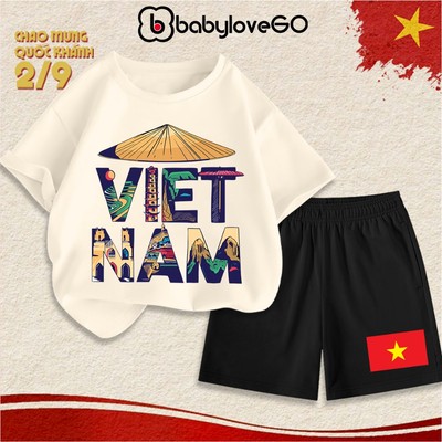 Đồ bộ cho bé BabyloveGO bộ quần áo cờ đỏ sao vàng cho bé trai bé gái in hình cờ Việt Nam