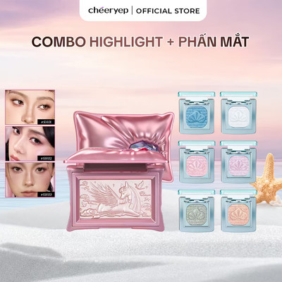 Combo Bảng Phấn Mắt Highlighter Bắt Sáng Cao Cấp Trang Điểm Mắt Đa Sắc Lên Màu Chuẩn Lâu Trôi 6g*1+1.5g*1
