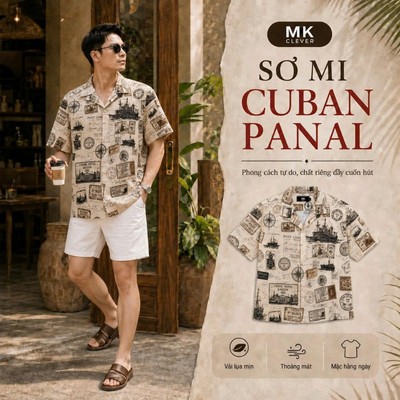 Áo Sơ Mi Cuban Panal MKCLEVER chất lụa mềm mịn, thoáng mát, thấm hút, chống nhăn, form rộng mặc hằng ngày
