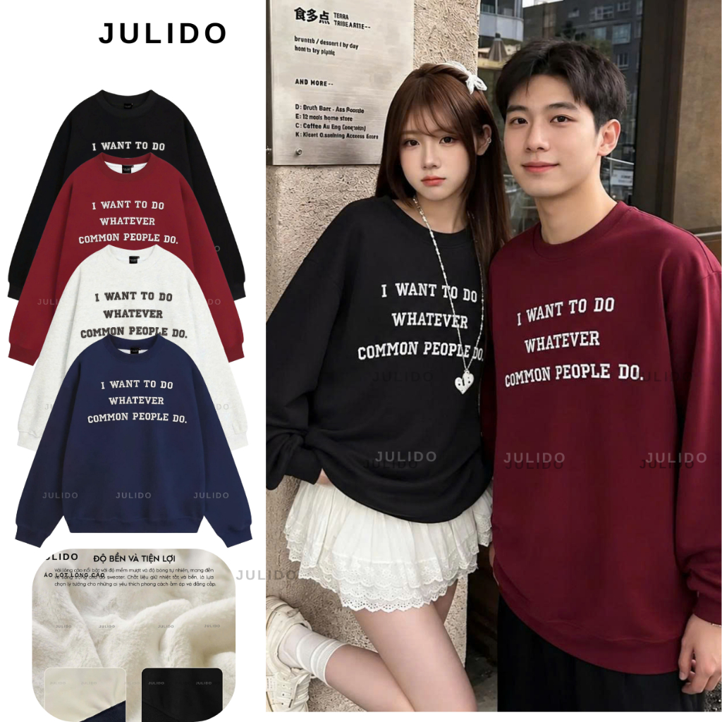 Áo sweater nỉ lông cáo JULIDO Dài Tay Menswear logo thêu