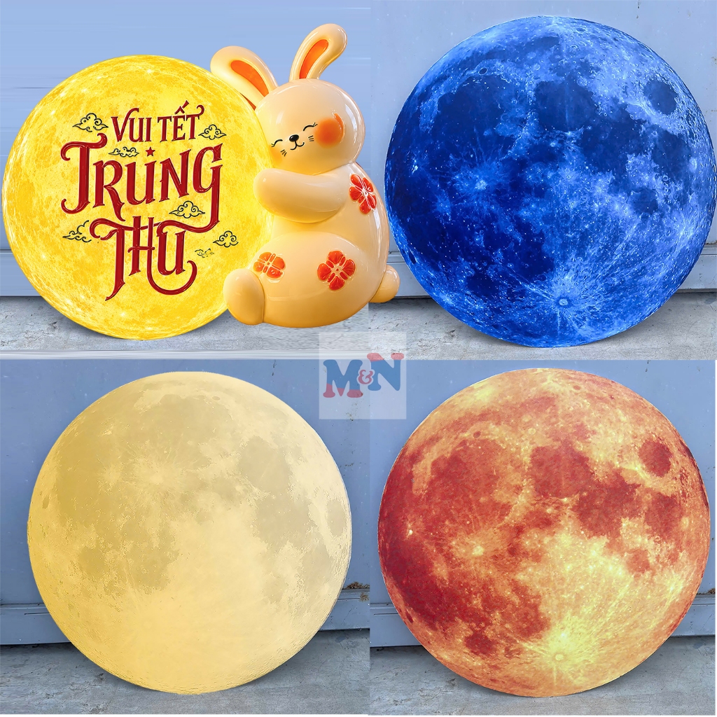 Mặt trăng trang trí Trung thu, Thỏ ôm trăng, sao ngũ sắc bằng Formex chống…