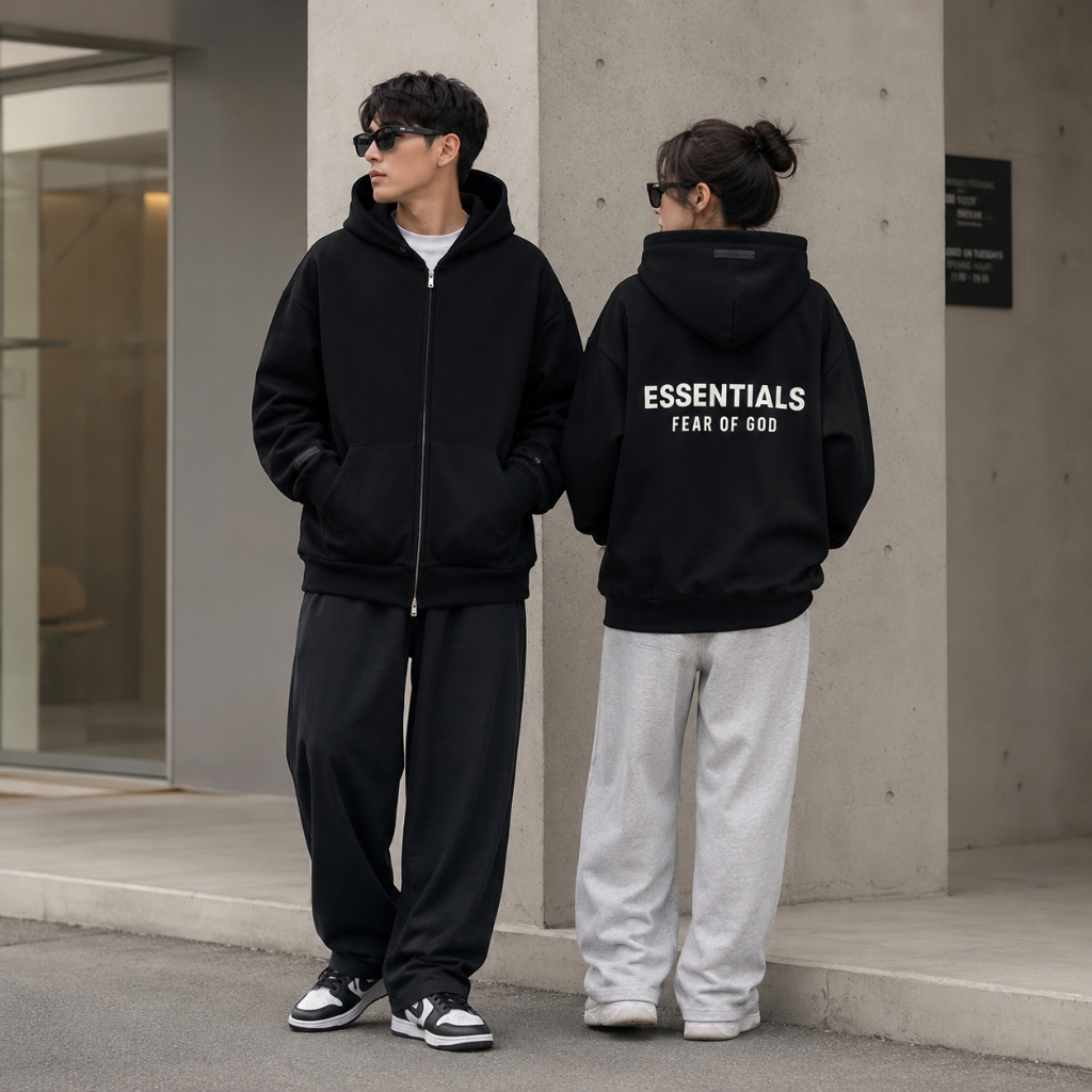 [Chính Hãng] Áo Hoodie Essentials Fit Fleece Zip Up Jet Black 2025 - 192AS254780F | BEATMLB