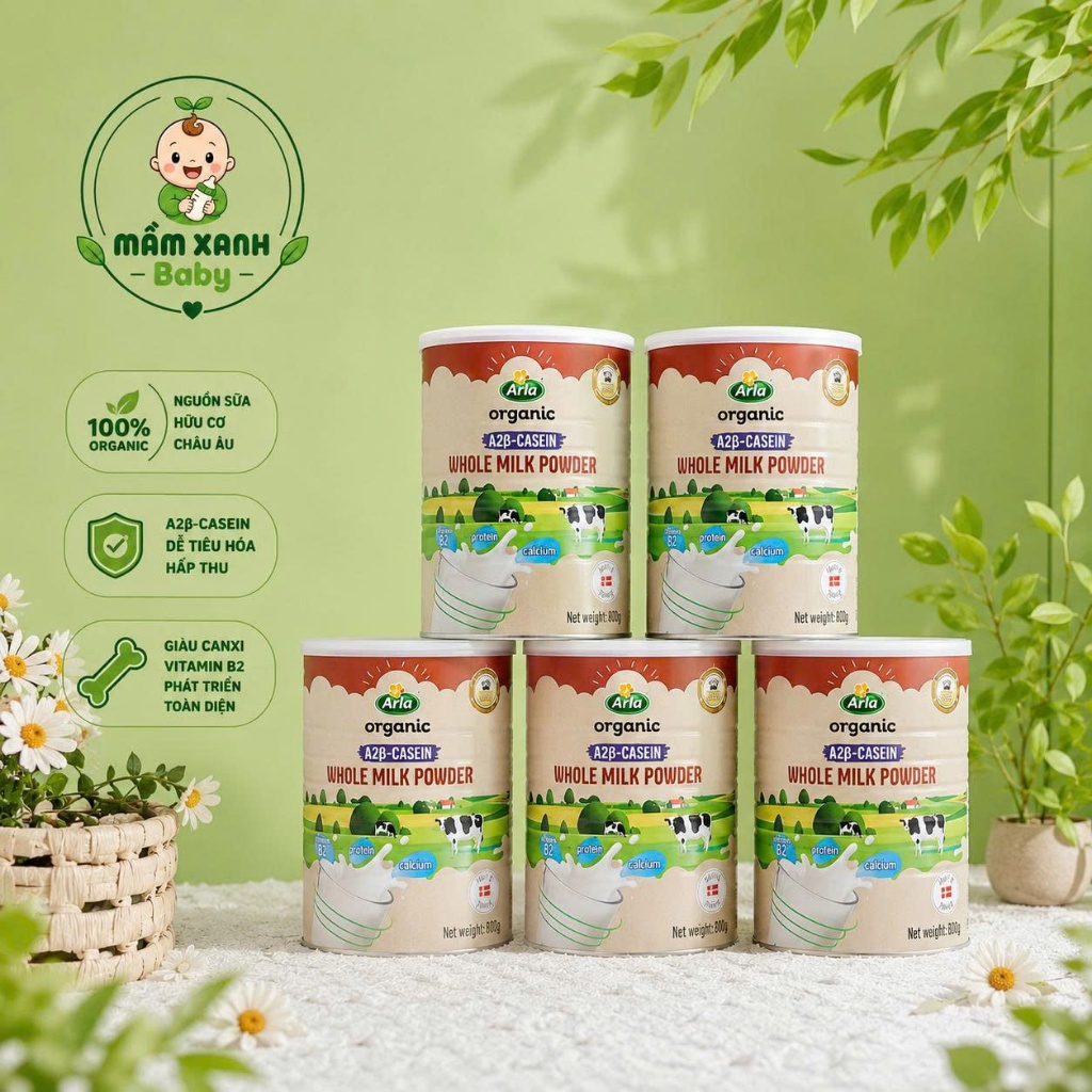 Sữa Bột Nguyên Kem A2 Organic Arla - Arla nguyên kem  Đan Mạch Cho Bé 1 Tuổi (Lon 800g)