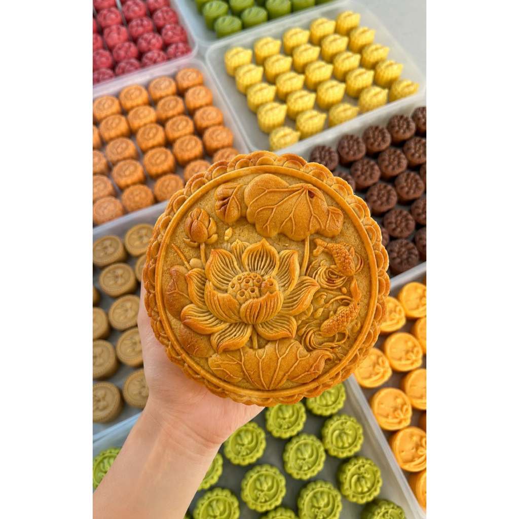 Khuôn Nhấn Lò Xo Cao Cấp 300gr - Khuôn trung thu Mẫu Sen 300gr