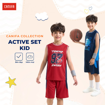 Bộ quần áo active bé trai CANIFA bộ thể thao chất liệu mát lạnh thấm hút và chống nắng 2ST26C001
