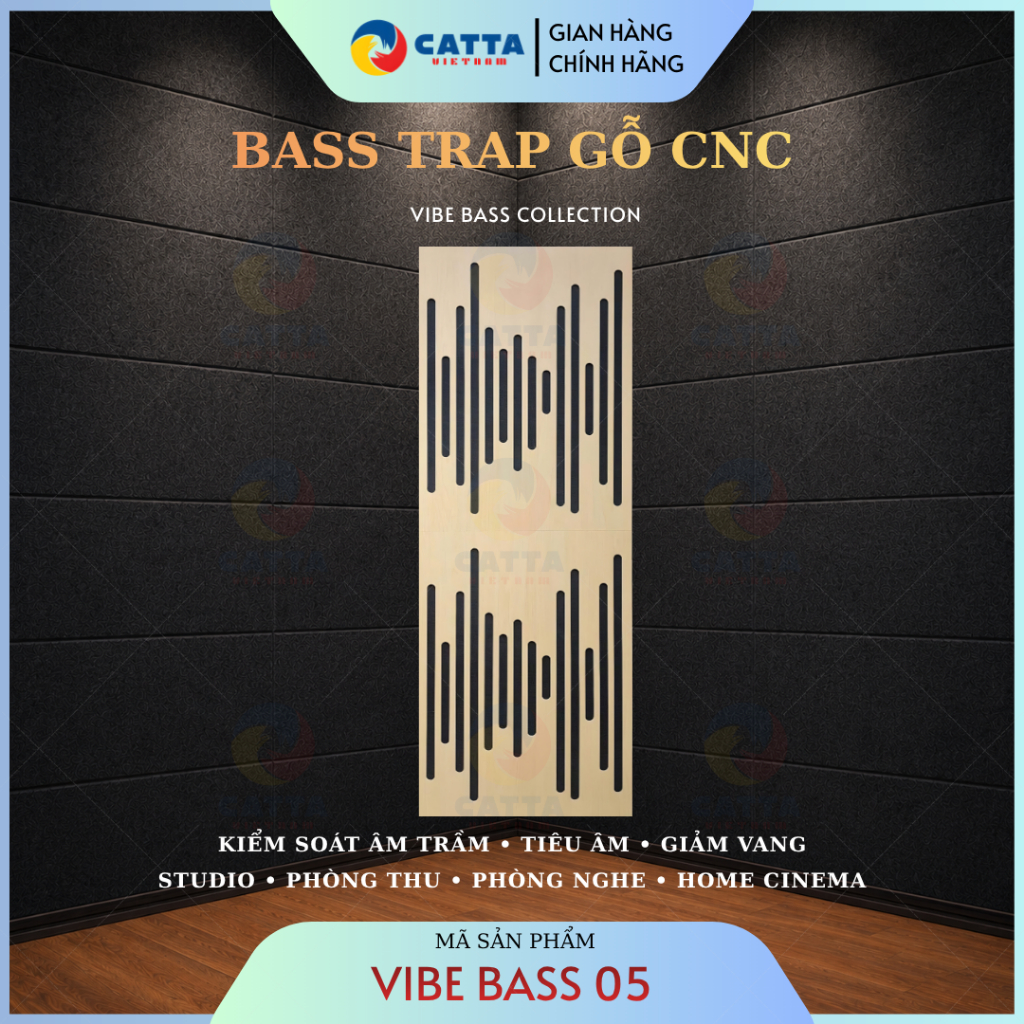 Tấm Tiêu Âm Gỗ CNC CATTA VIBE BASS 05 – Bass Trap Kiểm Soát Âm Trầm Studio, Phòng Thu