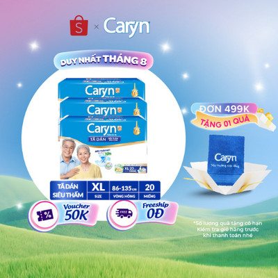 [V] Bộ 3 Tã/Bỉm dán người lớn siêu thấm Caryn dành cho người hạn chế khả năng đi lại size S/M/L/XL