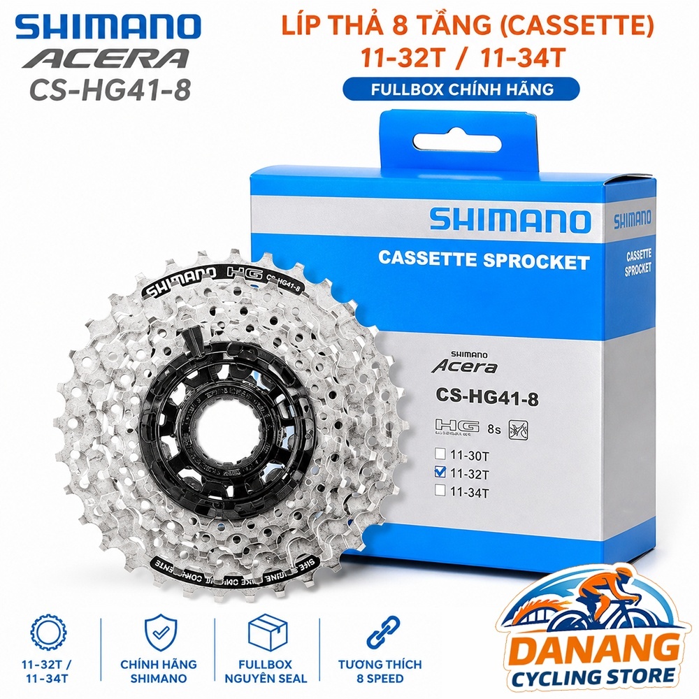 Líp Thả 8 Tầng (Cassette) Xe Đạp SHIMANO Acera CS HG41 11-32T / 11-34T – FullBox Chính Hãng