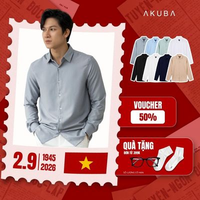 Áo sơ mi nam AKUBA tay dài form slimfit tay dài đi học đi làm, vải lụa thấm hút tốt | 01AB2044