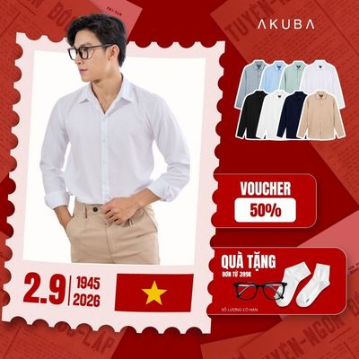 Áo sơ mi trắng nam AKUBA tay dài đi làm form slimfit, vải lụa không nhăn, thoáng mát | 01AB2044