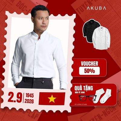Áo sơ mi nam cổ trụ AKUBA công sở, chất liệu co giãn tốt, thoáng mát, thấm hút mồ hôi tốt 01AB2044T