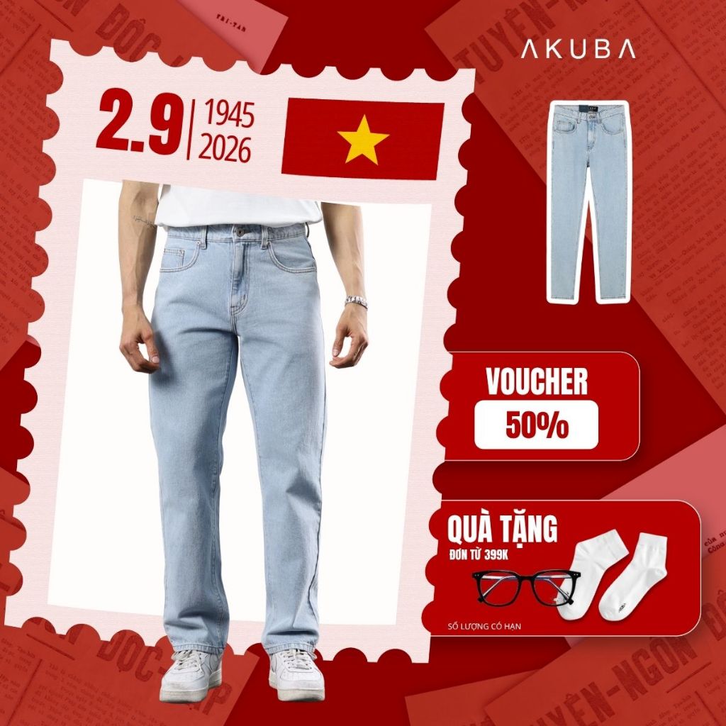 Quần Jean Nam AKUBA cao cấp siêu bền, chất vải dày dặn, tôn dáng, thoáng khí | 01DE1038