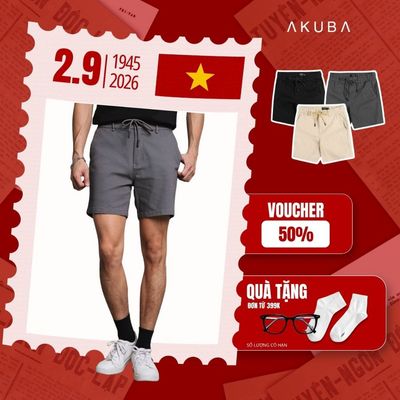 Quần Short Kaki Basic AKUBA Vải Kaki Lưng Chun cạp khuy trẻ trung | 01HE0926
