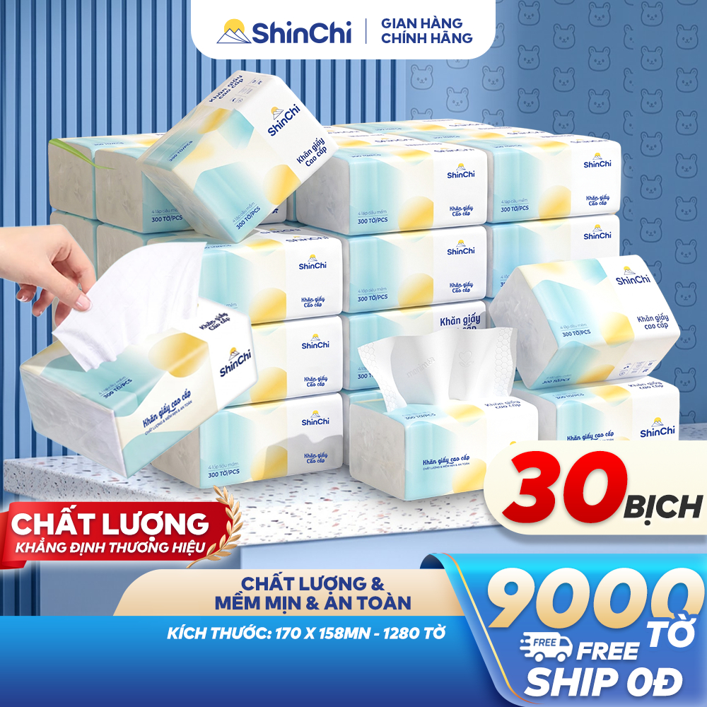 Giấy ăn rút Shin Chi cao cấp thùng 30 gói/16 gói/46 gói/20 gói 4 lớp 300 tờ kích thước lớn, mềm mịn