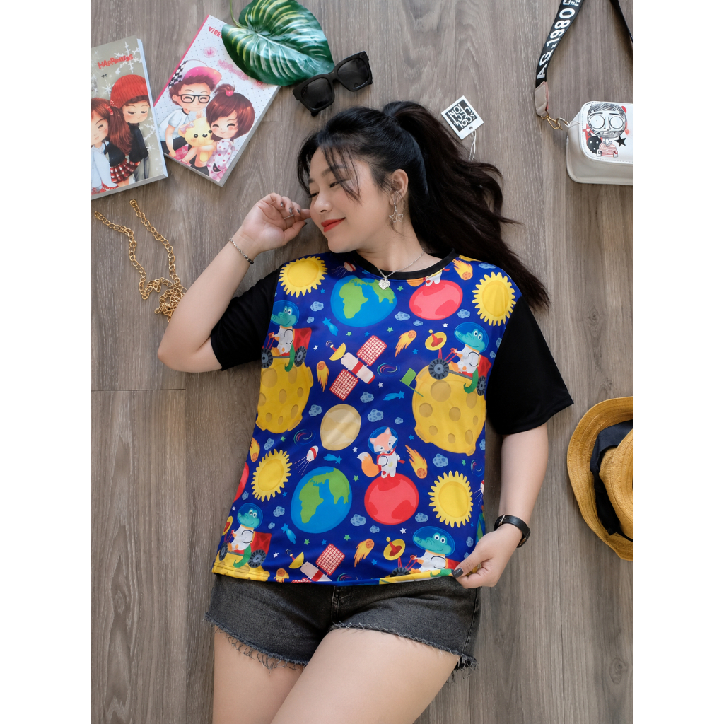 Áo Thun 3D Hoạt Hình Bigsize 50-100kg – Form Rộng Unisex, In Hình Dễ Thương [phi hành gia cáo] KY105