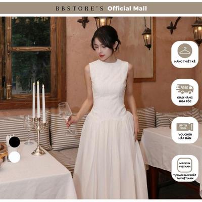 BBSTORE'S Đầm Dài Cổ Tròn Phối Ren Tùng Xòe Chất Voan Ánh Kim - D4291A