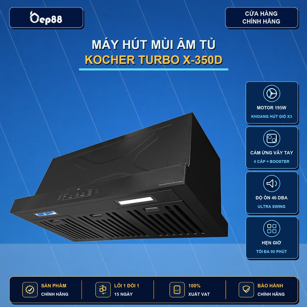 Hút mùi âm tủ Kocher Turbo X350T | X350D | Công suất 1800m3/h | Cảm biến vẫy tay|Bảo hành 3 năm tại 