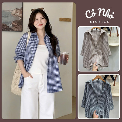 Áo Sơ Mi Bigsize Nữ Somi Kẻ Caro Tay Dài Vải Sọc Linen Form Rộng Cá Tính Cho Chubby A366