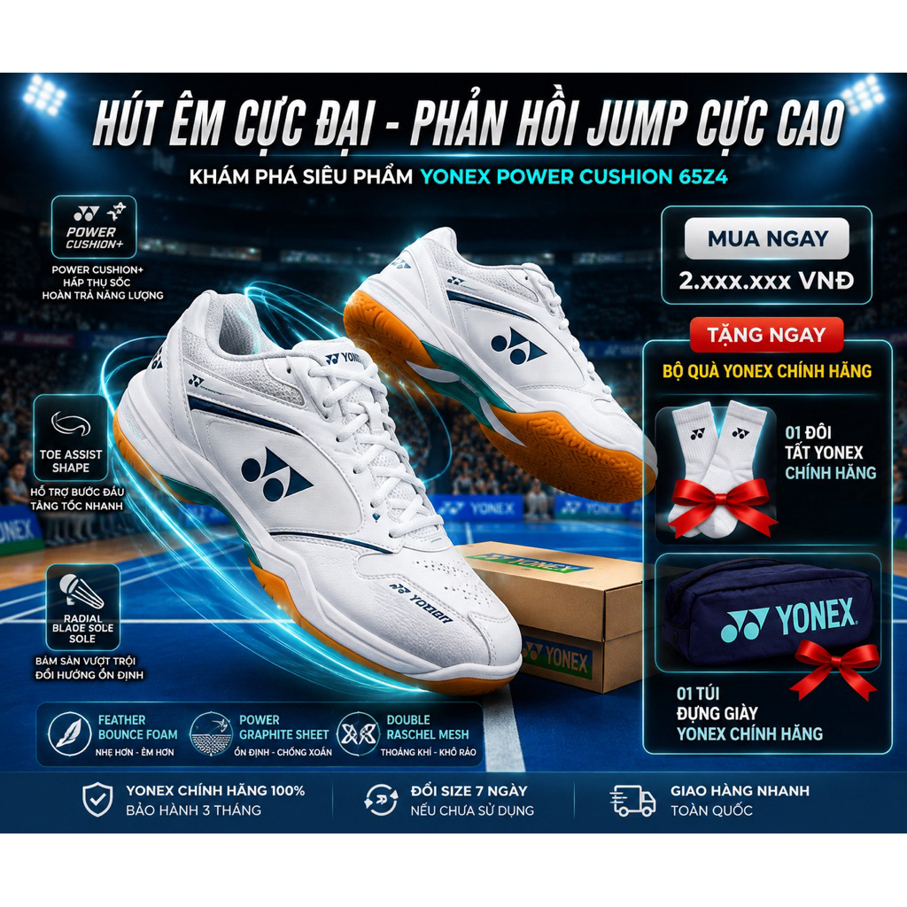 GIÀY CẦU LÔNG YONEX 65Z4-2026 WHITE CHÍNH HÃNG YONEX. TẶNG KÈM “TẤT+TÚI ĐỰNG GIÀY”CHÍNH HÃNG.