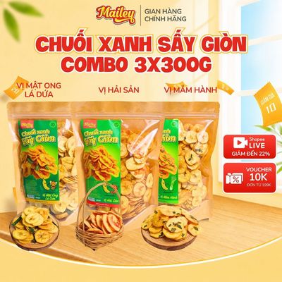 [COMBO GIÁ TỐT] Chuối Xanh Sấy Giòn Mailey Lát Mỏng Giòn Rụm Mix 3 Vị Độc Đáo Mật Ong Lá Dứa/Mắm Hành/Hải Sản Ruốc Đỏ