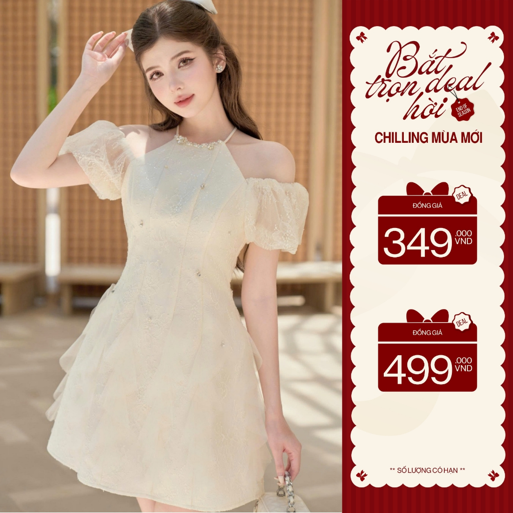 ZAMY SHOP – Váy Zen Lưới Cổ Yếm VN17-T3-25 Tay Trễ Vai Bo Chun