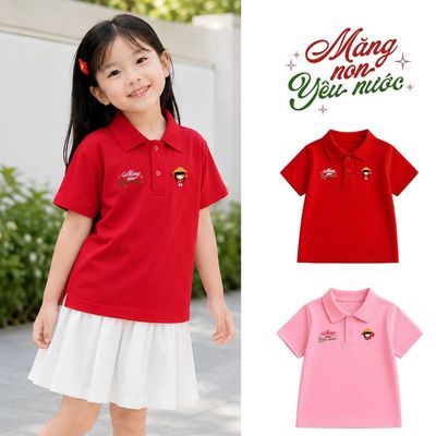 Áo polo cho bé trai, bé gái Măng non yêu nước size từ 15-40kg chất liệu thun cotton mềm mát Loza- Mã: PL006