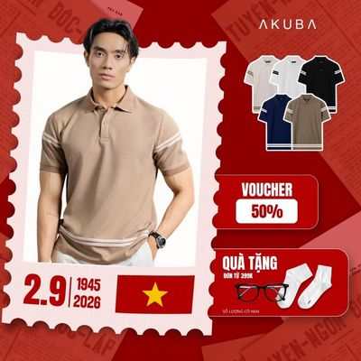 Áo Polo Nam AKUBA Tay Ngắn Thoáng Mát Form Chuẩn - Kẻ Tay & Lai Áo | 01HE1314