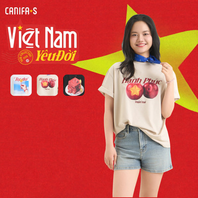 Áo thun unisex phom Boxy Người Lớn Ăn Vặt tinh thần trẻ trung mừng Quốc Khánh 2.9 CANIFA S 5TS26W007