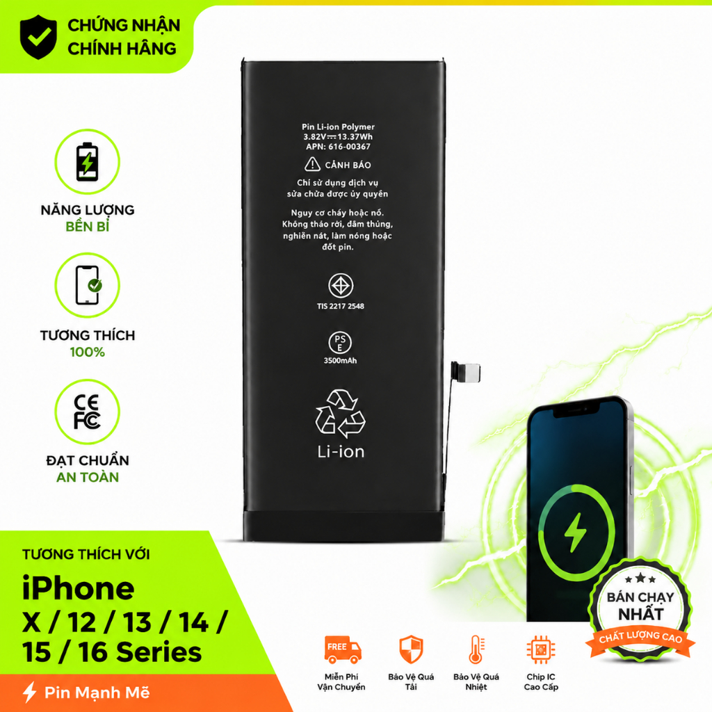 Pin Dự Phòng Dành Cho iPhone X Thay Pin Cũ Hỏng Tụt Pin Nhanh Mất Pin Sạc Ổn Định Bền Bỉ