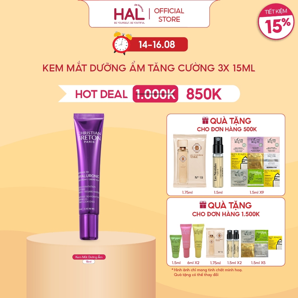 Kem Dưỡng Ẩm Mắt Tăng Cường 3X Hyaluronic Christian Breton Intense 3X Hyaluronic Eye Cream 15ml | HA