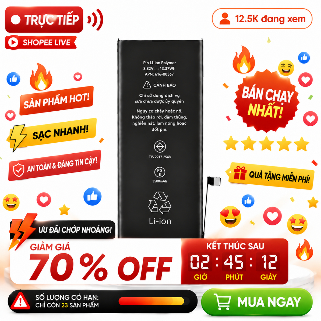 Pin Sửa Chữa iPhone Toàn Bộ Dòng Máy Từ iPhone X Đến iPhone 15 Anti Phồng Bảo Vệ Mạch Điện Tử