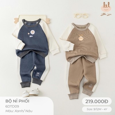 BỘ NỈ PHỐI DÀNH CHO BÉ LIL LITTLE LOVE [ NỈ DÀY DẶN, GIỮ ẤM TỐT]  SZ 9/12M 4Y (6DTD09)