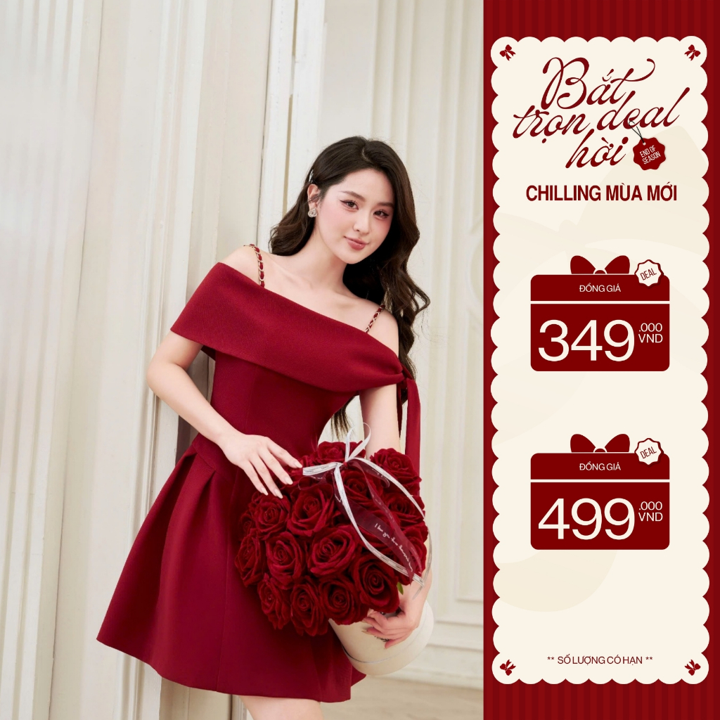 ZAMY SHOP - Váy TK trễ vai đỏ nơ lệch váy body nữ tôn dáng, đầm dự tiêc sang chảnh, váy nữ 2025