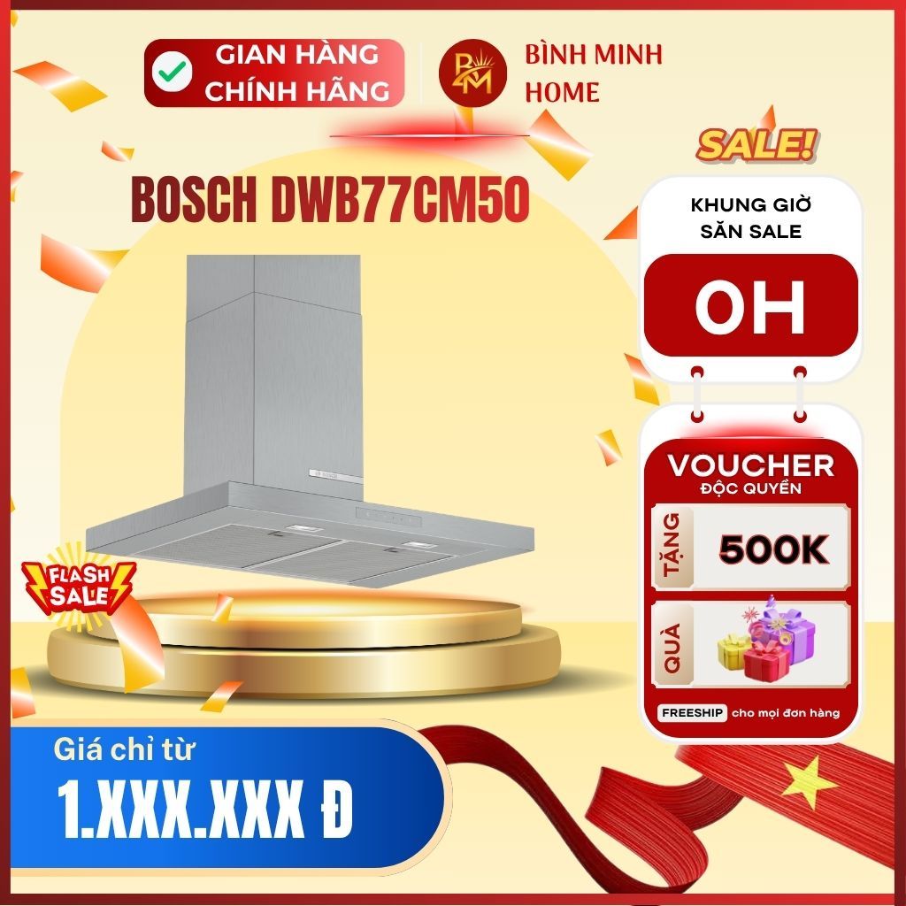 Máy hút mùi Bosch DWB77CM50 Serie 6 gắn tường, công suất hút 671m³/h