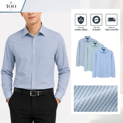 Áo Sơ Mi Công Sở Nam Không Nhăn Vạt Ngang TQQ Có Túi Ngực Tay Dài Kẻ Nhỏ Đi Làm TQQ RK702CSB