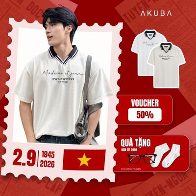Áo Thun Nam AKUBA Cổ Bẻ Phối Viền, Thêu Chữ Thời Trang, Chất Liệu Thoáng Mát, Dễ Phối Đồ | 01HE1361