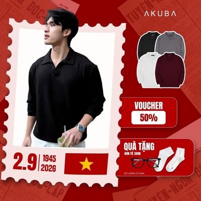 Áo Thun Tay Dài Nam AKUBA Chất Vải Nhung Tăm Form Regular – Cổ Polo Mở, Mềm Mịn Dễ Mặc I 01HE1386