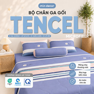 [HOẢ TỐC] Bộ Chăn Ga Gối Tencel Microfiber Mịn Decor, Chăn Drap Hè Cao Cấp, Thấm Hút Mồ Hôi