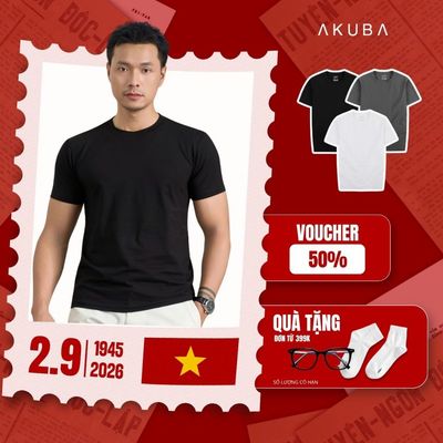 Áo Thun Nam Trơn Cotton 4 Chiều Logo AKUBA Slimfit Basic Tay Ngắn Vải Mịn Thấm Hút Mồ Hôi Tốt | 01JE0842
