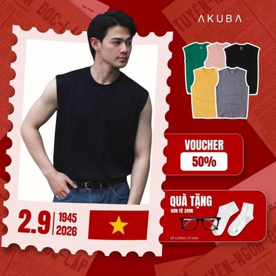 Áo Hè Tanktop Ba Lỗ Nam AKUBA Cổ Tròn Form Oversize Cotton 100% Sợi Tự Nhiên Thoáng Mát | 01JE1079